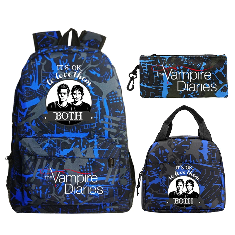 

3pcs The Vampire Diaries Children's Backpack Set Boys Girls Schoolbag Students Simple Lightweight Backpacks Back To School Gift