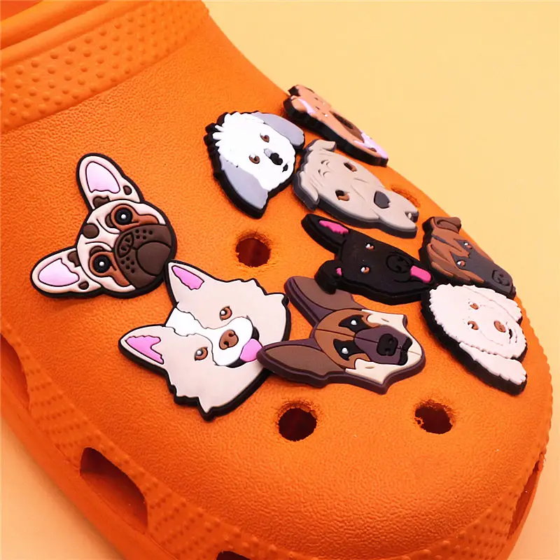 Single Sale 1pcs Lovely Dog PVC Shoe Buckle Decorations Dog Avatars Shoes Charms Clips Clog Pins Accessory Fit Kids Xman Gifts