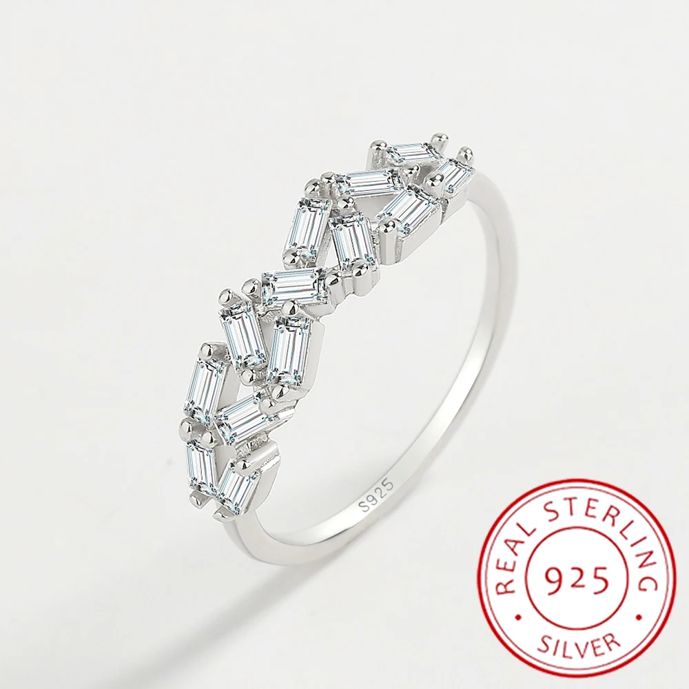 

2022 NEW Luxurious Irregular Small Double Row Diamonds Couple Ring For Women Genuine Sterling Silver Anniversary Gift Jewelry