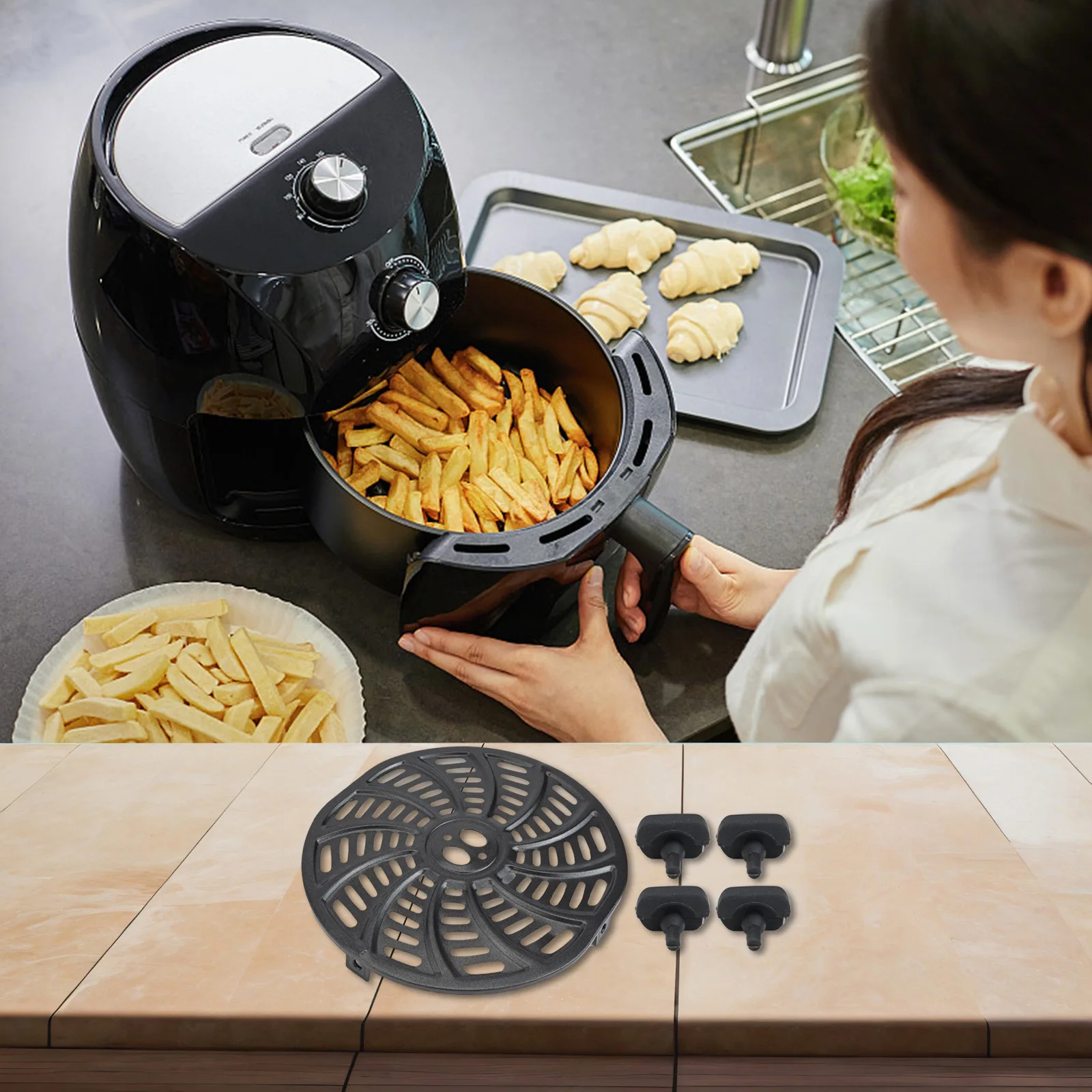 Air Fryer Grill Crisper Plate Pan For Gourmia 6QT GAF698 GAF686 Stainless Steel Tray With Rubber Bumpers Oven Accessories