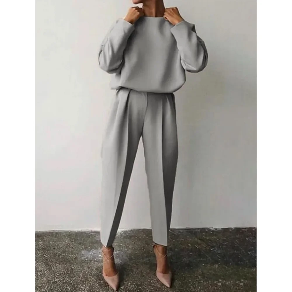 

CPSYMYM Fashion Long Sleeve Solid Pant Sets Women'S Autumn Casual Office Ladies 2 Piece Set Solid Color Simple Female Streetwea