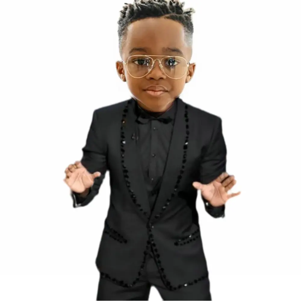 

Wedding Boy Suits Tuxedos High Quality Flower Boy Wear Beadding Crystal Shawl Lapel Formal Kids Suit Blazer Pants