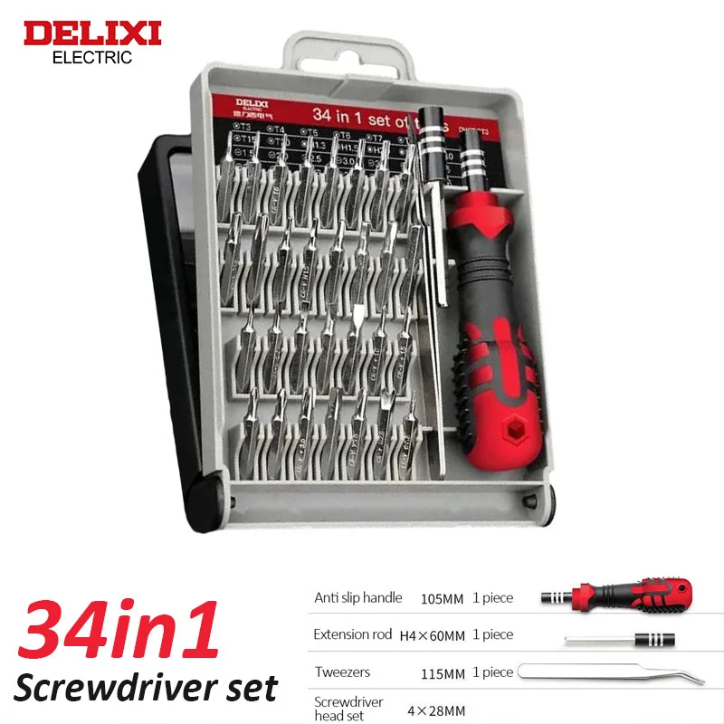 DELIXI ELECTRIC 34in 1Precise Screwdriver Set,CRV Steel Batch Head Strong Magnetic Adsorption ,Home Repair Phone,Tablet,Toy