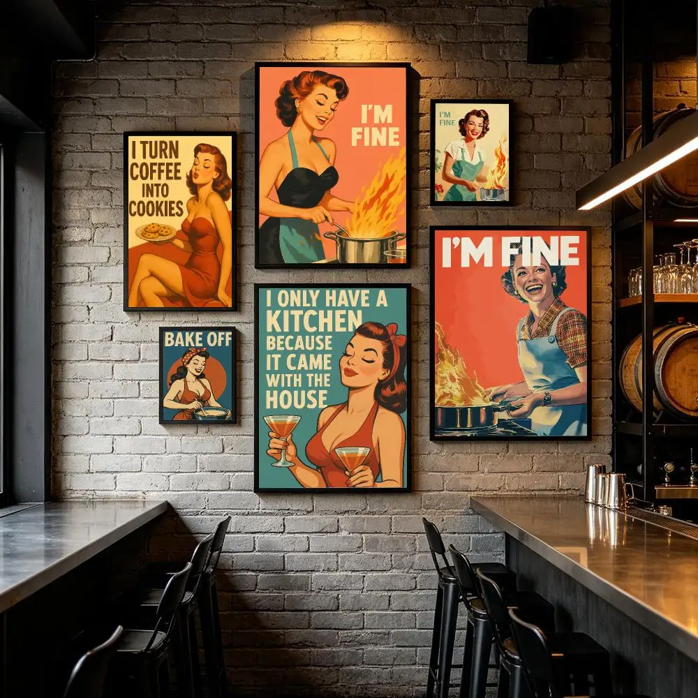 Retro Pin-Up Girl Funny Kitchen Poster HD Home Wall Stickers House Hallway Living Room Bedroom Bar Office Decor Art Prints