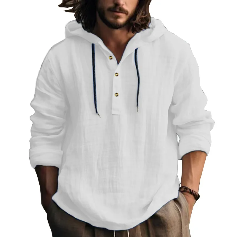 New Cotton and Linen Shirts Hooded Loose Large Size Casual Sweater Long Sleeve Hoodie Men
