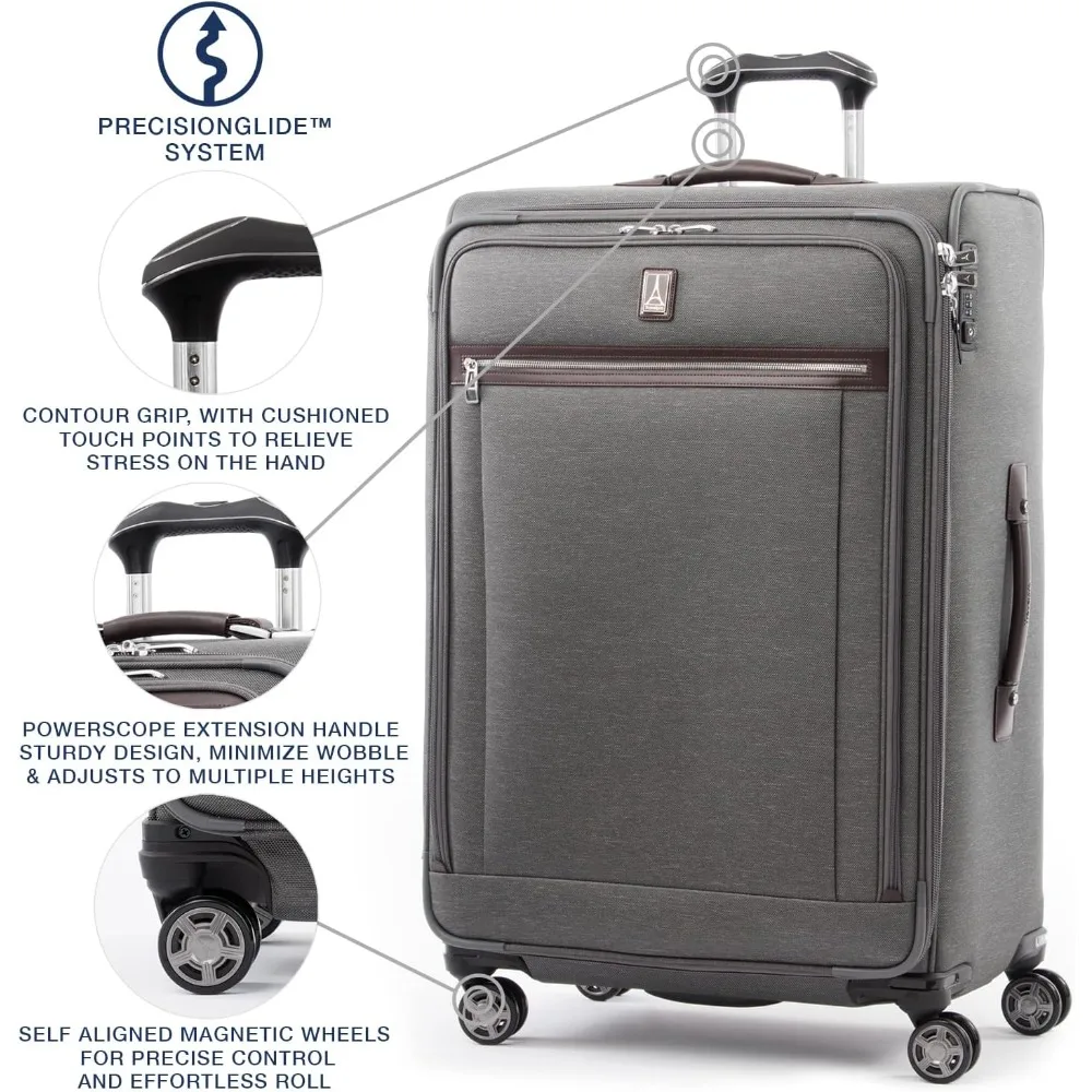 Maleta giratoria expandible grande de 8 ruedas con cerradura TSA, equipaje gris vintage unisex para viajes