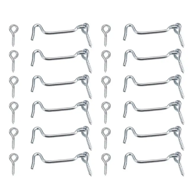 12 Iron Window Stay Fasteners, Hook and Eye Latches Hardware with Threaded Mounting Ends for Traditional or Metal D2RD