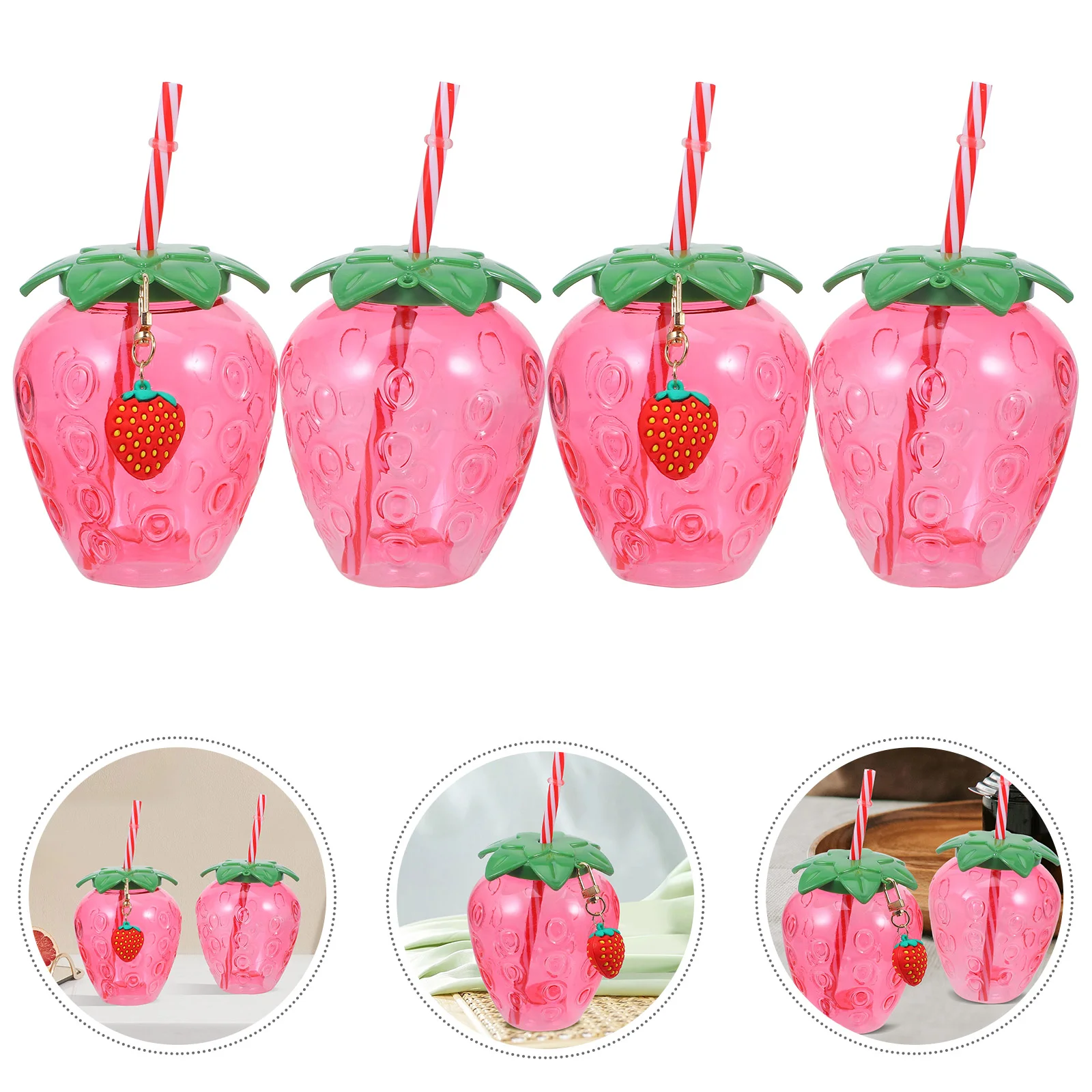 

4 Pcs Strawberry Shaped Straw Cup Plastic Drinking Tumbler Milk Tea Glass Insulated Beverage Container Party Favors Hawaiian
