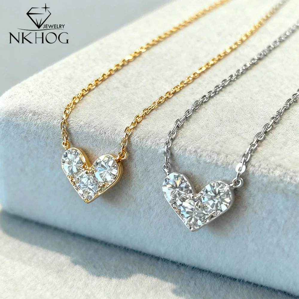 

NKHOG Heart Shape Moissanite Necklaces For Women 925 Sterling Silver Lab Diamond Wedding Chain 18K Plated Fine Jewelry Certified
