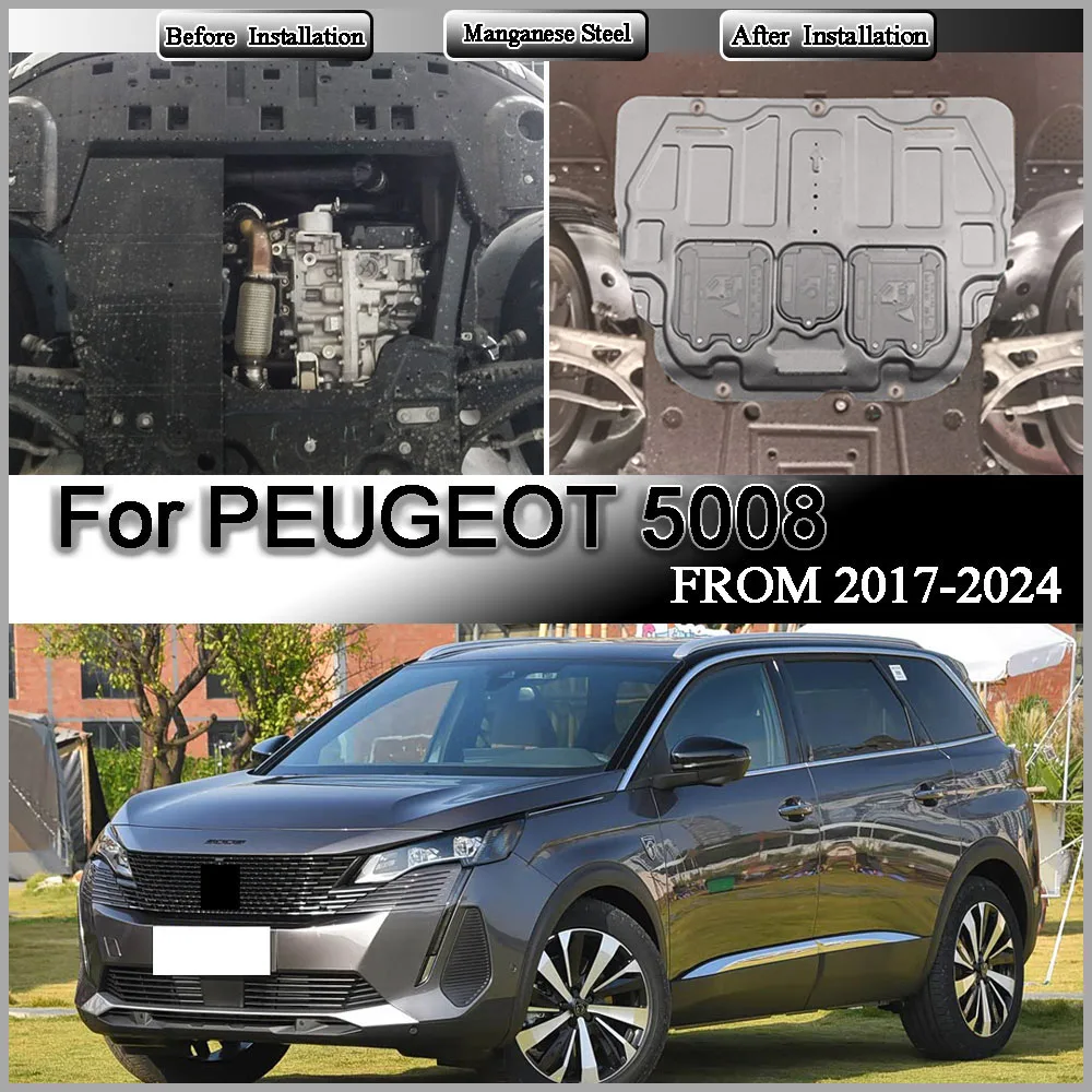 Placa Protectora para Motor y Chasis para PEUGEOT 5008 2017-2024 1.6T 1.8T, Placa de Protección del Motor en Múltiples Materiales