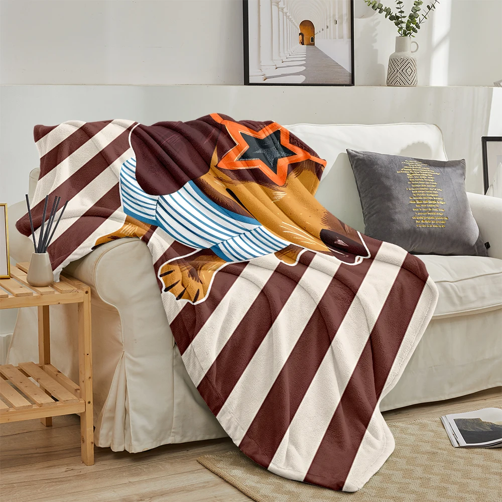 Brown Dachshund Sunglasses Flannel Blanket Soft Cozy Throw Blanket for Bed Sofa Couch Fuzzy Plush Bed Cover
