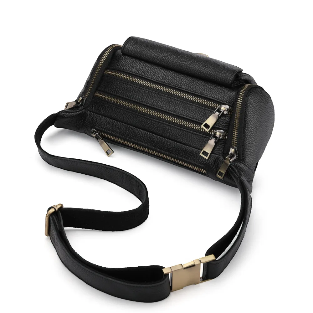 حقيبة صدر جلدية للرجال جديدة للرجال الخصر جلد طبيعي سعة كبيرة موضة جلد البقر Crossbody حقيبة صدر متعددة الوظائف