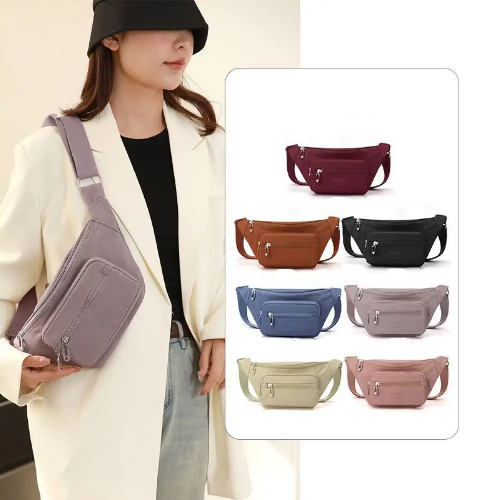 

Portable Nylon Crossbody Bag Solid Color Lightweight Middle Aged Tote Bag Adjustable Strap Fashionable Multipockets Shoulder Bag
