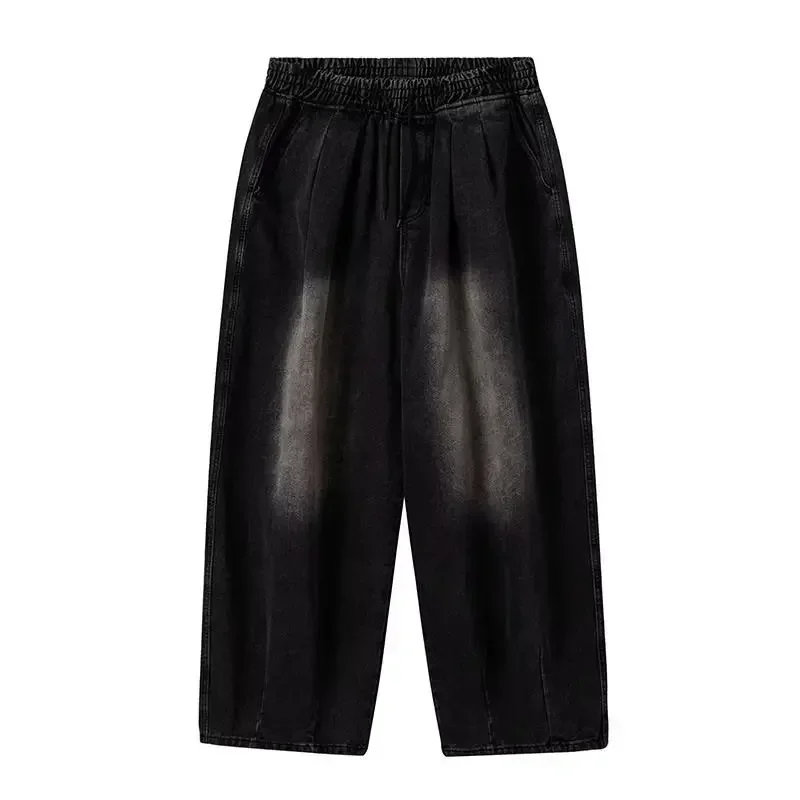 الأمريكية شارع العليا عارضة العصرية كسول نمط فضفاض واسعة الساق مستقيم الساق الطابق طول السراويل الربيع والخريف خمر الرجال الجينز