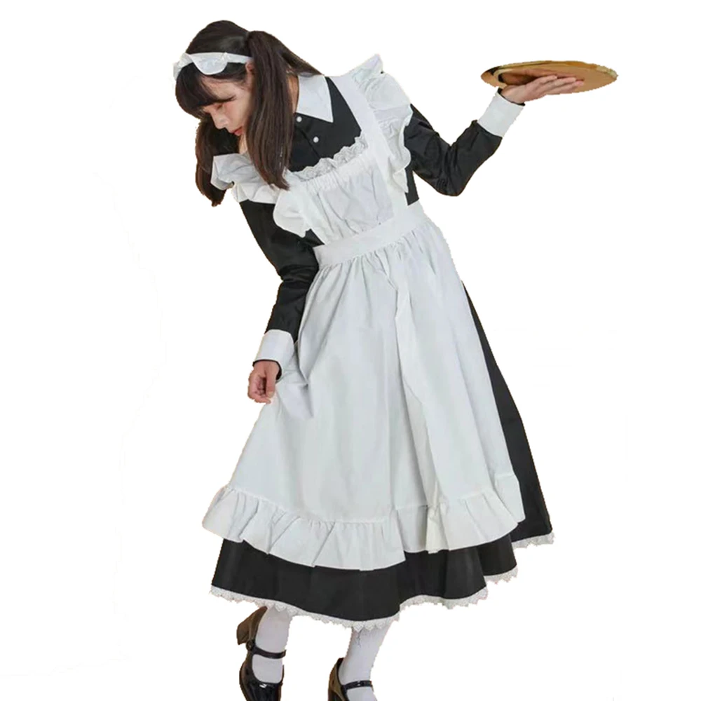 

Long Sleeves Ankle Length Long Maid Costume Women Maid Outfit Apron Dress Lolita Dresses Traditional Maid's Cosplay Long Dress