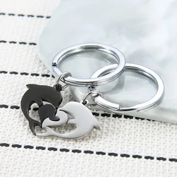 1 Pair Love Heart Dolphins Keychains Stainless Steel Couple Keyring Ocean Lover Valentine'S Day Gifts Bag Pendants Car Hanging