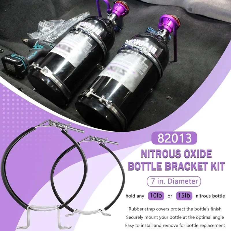 82013 Nitrous Oxide Bottle Bracket Mount Kit 7” Nos Single Bottle Holder Bracket for 10 lb and 15 lb Nitrous Bottle