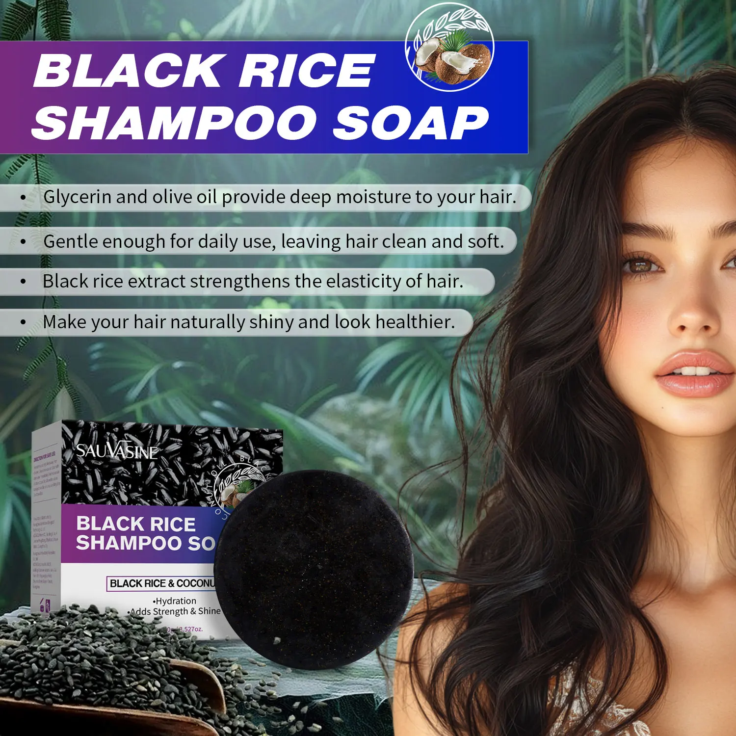 Black Rice Shampoo Soap for Adding Shine Strengthen Hair Deep Moisturizing Gentle Cleaning Smoothing Hair Care Shampoo Bars