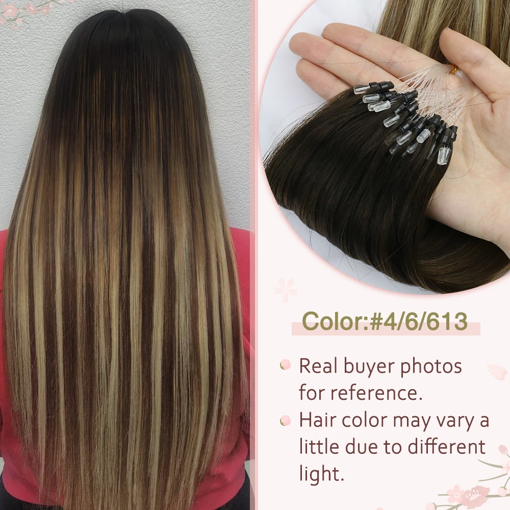 Ugeat Micro Loop Human Hair Extensions Balayage Blonde 50 Gram/set 1 G/s Natuurlijke Haar Micro Link Hair Extensions Fusion Pre bonded