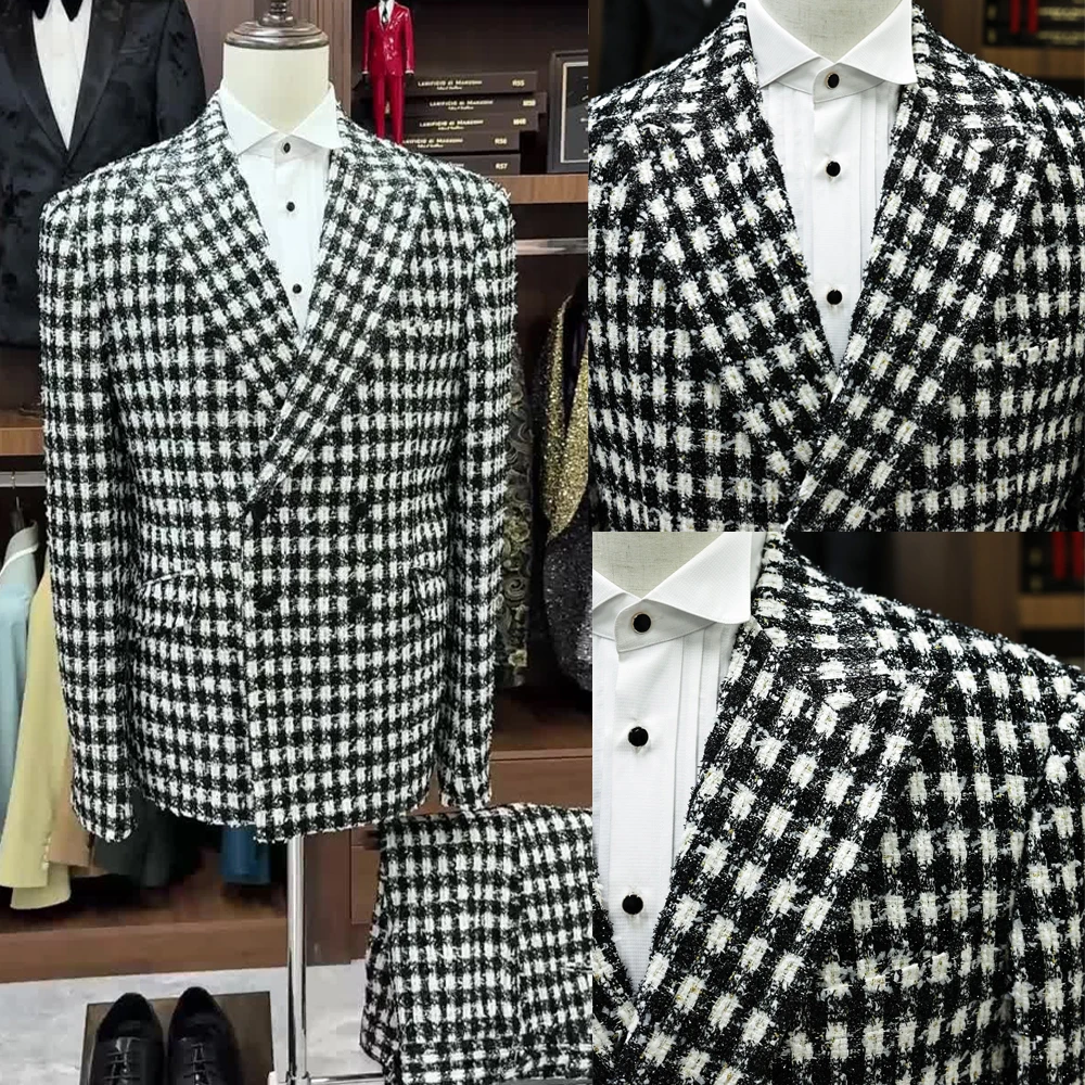 Woolen Classic Men Wedding Suits Peaked Lapel Double Breasted Tuxedos Groom Party 2 Pcs Blazer Pants Customized Made