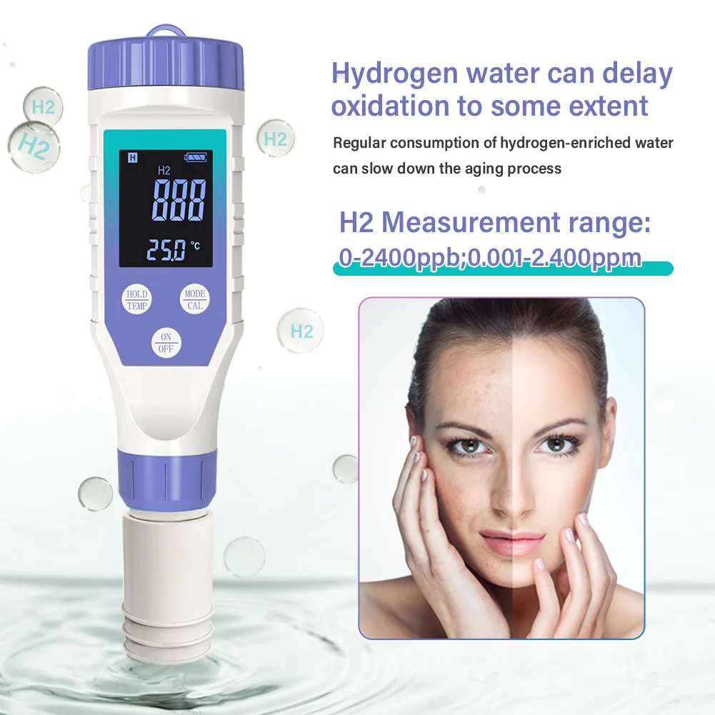 YAGO Idrogeno Acqua Tester 7-in-1 TDS EC H2 ORP Temperatura del sale Misuratore PH per Acqua potabile Piscina Acquario-Tester dell'acqua accurato