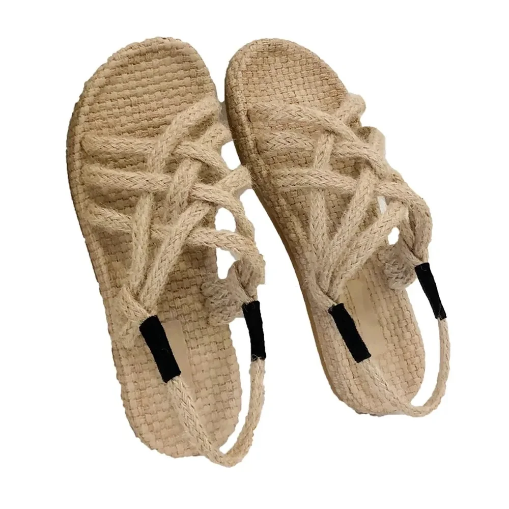 2022summer new retro hemp rope braided Roman sandals female student fisherman shoes flat beach sandals and slippers for women