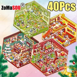 1-40Pcs Christmas Theme DIY 3D Sticker Cartoon Pocket Cabin Scene Stacking and Pasting Festival Birthday Gift for Child Student