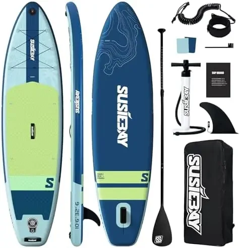 Iatable Stand Up Paddle Board with SUP Accories,Iatable Paddle Boards for Adults & Youth, Anti-Slip EVA Deck,Wide ,Dual