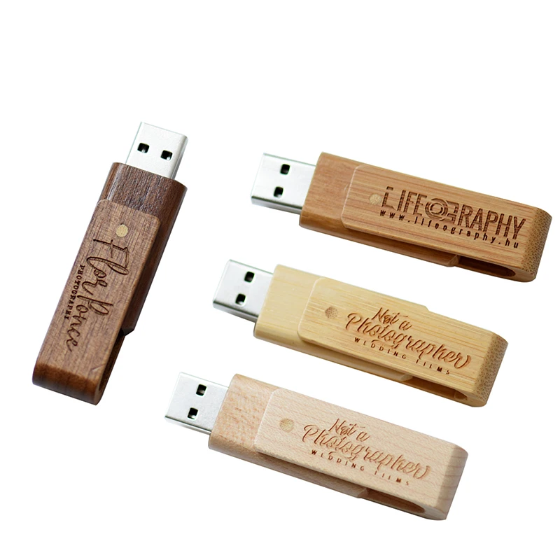 Unidad Flash USB con logotipo personalizado, Pendrive con cadena de 64GB, disco U portátil, 32GB, regalo creativo de madera, Chip Real de 16GB, 128GB