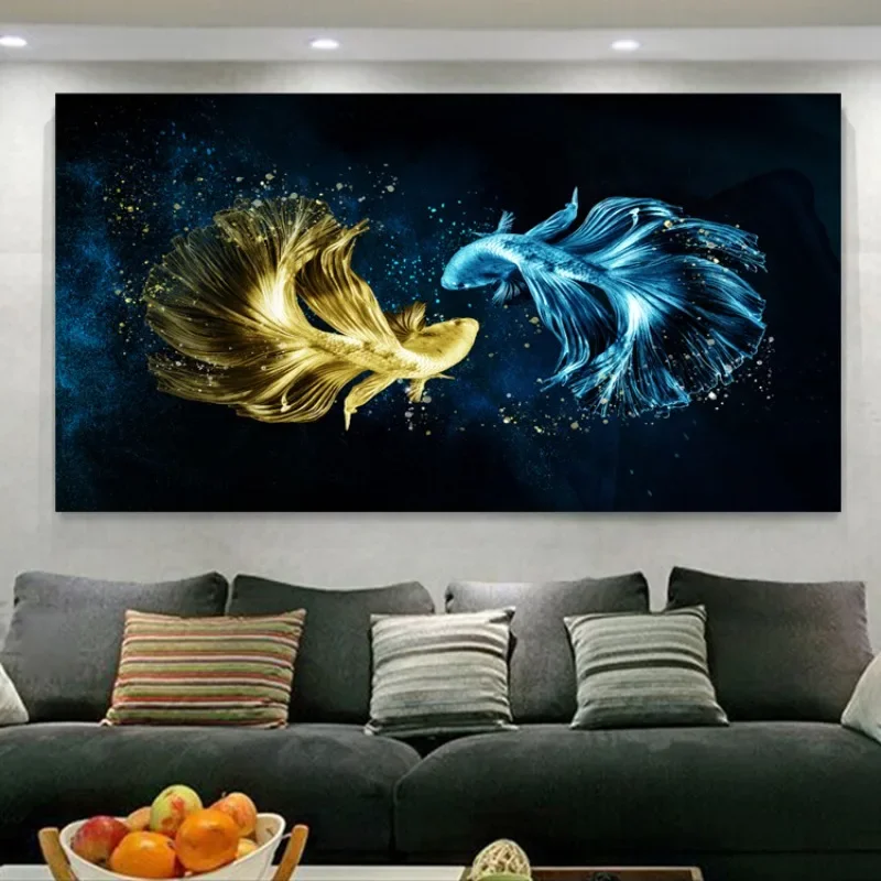 DIY full Diamond Embroidery,Round Diamond Double Koi Fish Living room decoration rhinestone beads Diamond painting