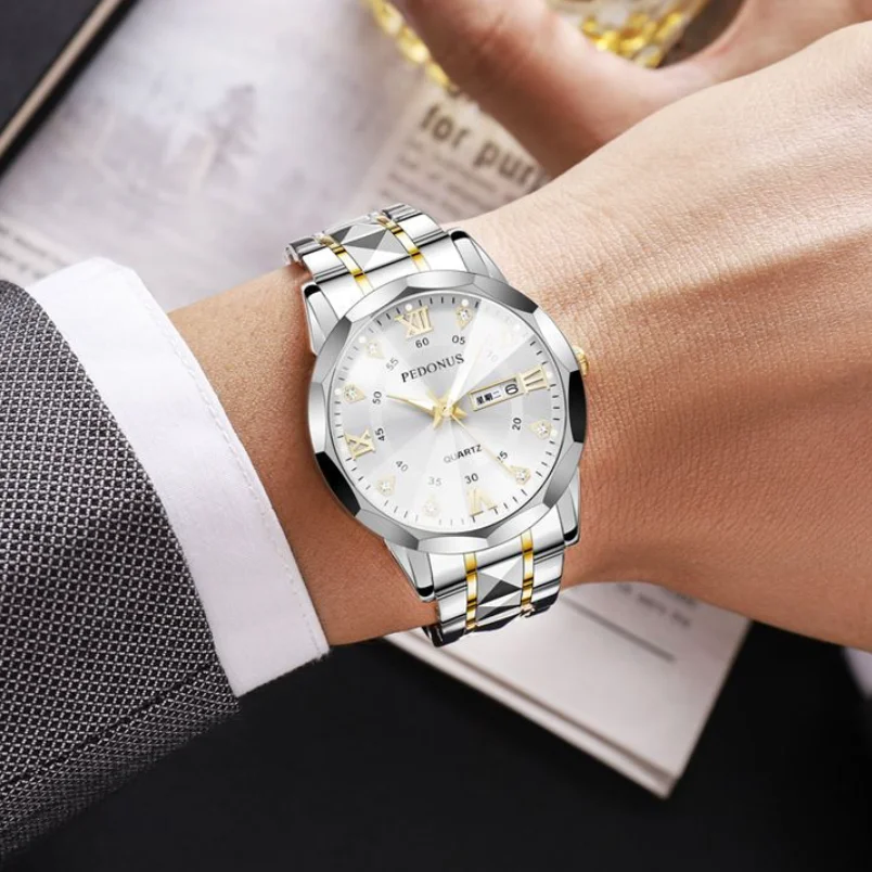 

New Fashion Man Luxury Business Watch Men Week Date Wristwatches Male Clock Stainless Steel Quartz Watches Reloj Hombre Gifts
