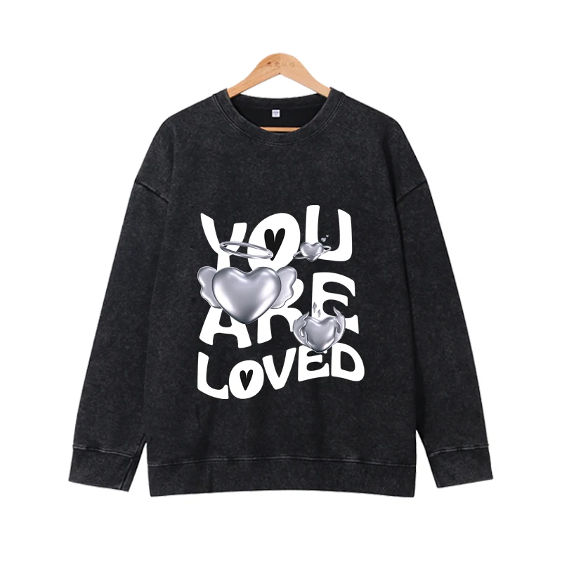 

Women's Love Angel Letter Printed Long Sleeve Hip Hop Street English Autumn/Winter Retro Washed Top Women's Clothing