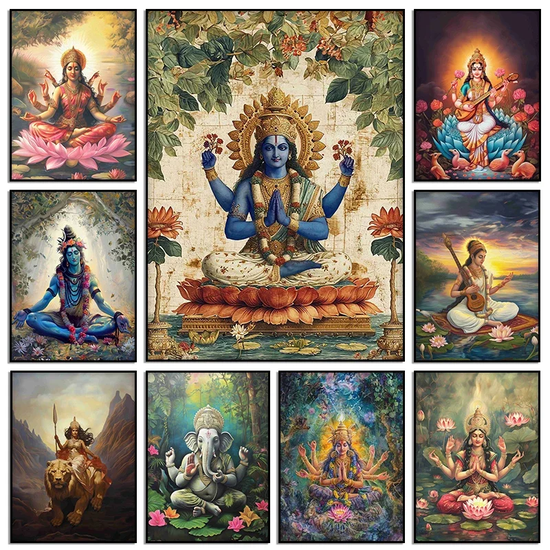 Indian Hindu Gods Lord Shiva Yoga Divine Goddess Saraswati Meditation Rt Poster Canvas Painting And Prints Picture Home Decor