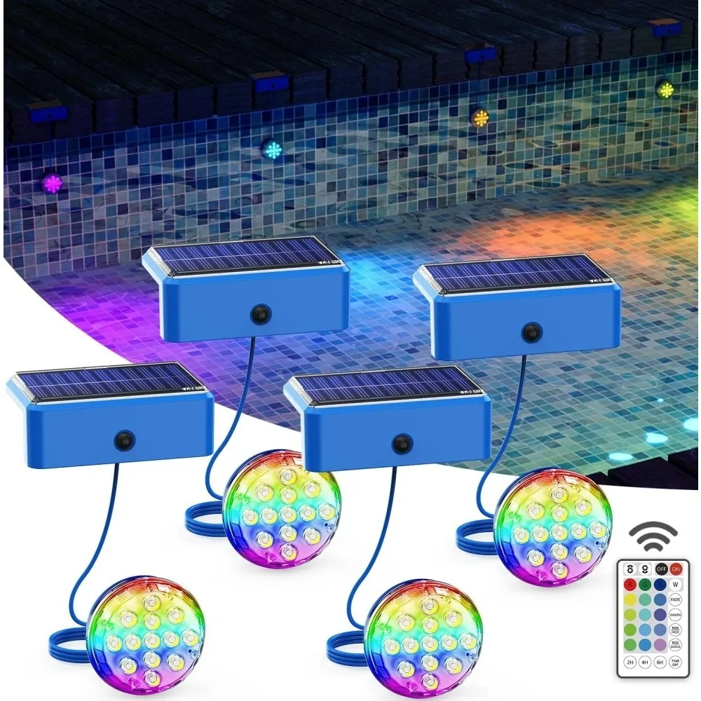 Solar Underwater Swimming Pool Lights with Remote Control, 16 Colors Lighting Pool Lights Round Underwater Light
