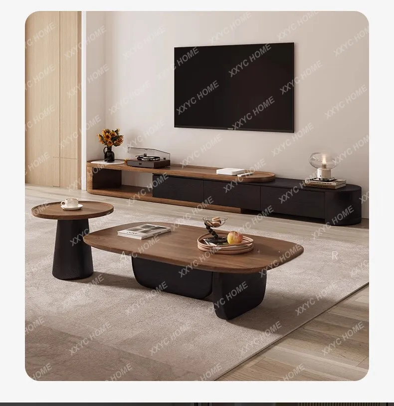 

Medieval walnut veneer coffee table tea table home living room high-end light luxury combination