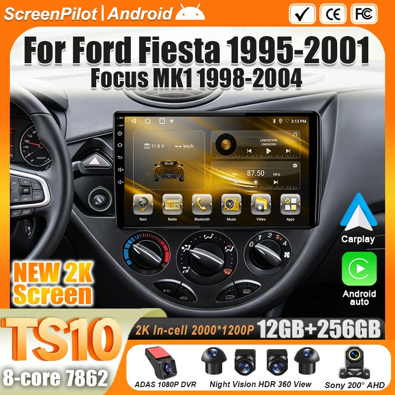 FOR Car Radio Ford Fiesta 1995 1996 1997 - 2001 Android 16 Focus MK1 2 din Multimedia Video Player Carplay Bluetooth 8 Core Wifi