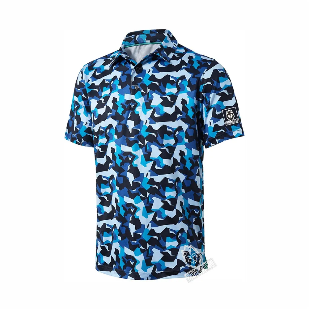 Men's Golf Shirt Moisture Wicking Dry Fit Performance Short Sleeve Striped Golf Polo Shirts Casual Quick Dry Printed T-Shirt