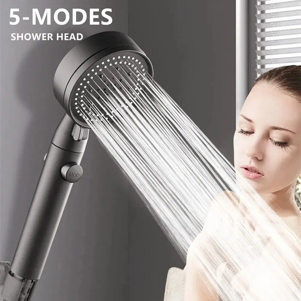 High-pressure Shower Head Set 5 Modes Showerhead Water Massage Water-saving with Hose One-touch Stop Bathroom Accessories