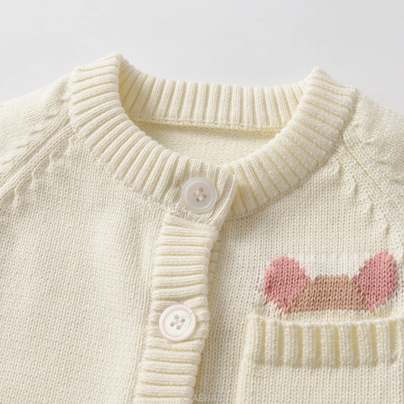 

2025 Children New Baby Girl Long Sleeve Apricot Knit Romper Costumes Matching Autumn Winter White Pocket Kids Cotton Outfits