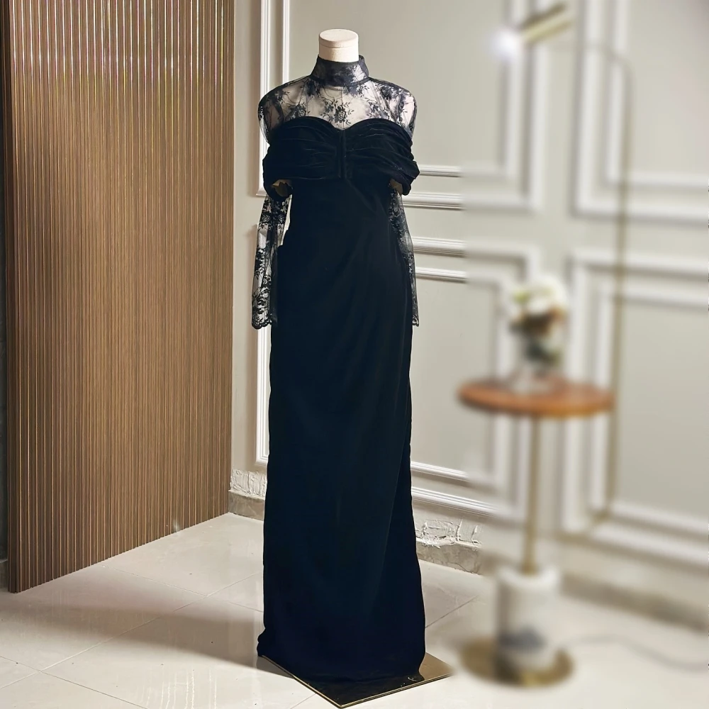 

Customized Formal Evening Dress Lace Pleat High Collar Long Dresses Bespoke Occasion Charming Elegant Party Wedding