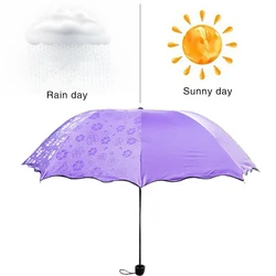 Portable Mini Water Encounter Flowering Sunny Umbrella Lady UV Protection Solid Color Sun Umbrella Windproof Travel Umbrella