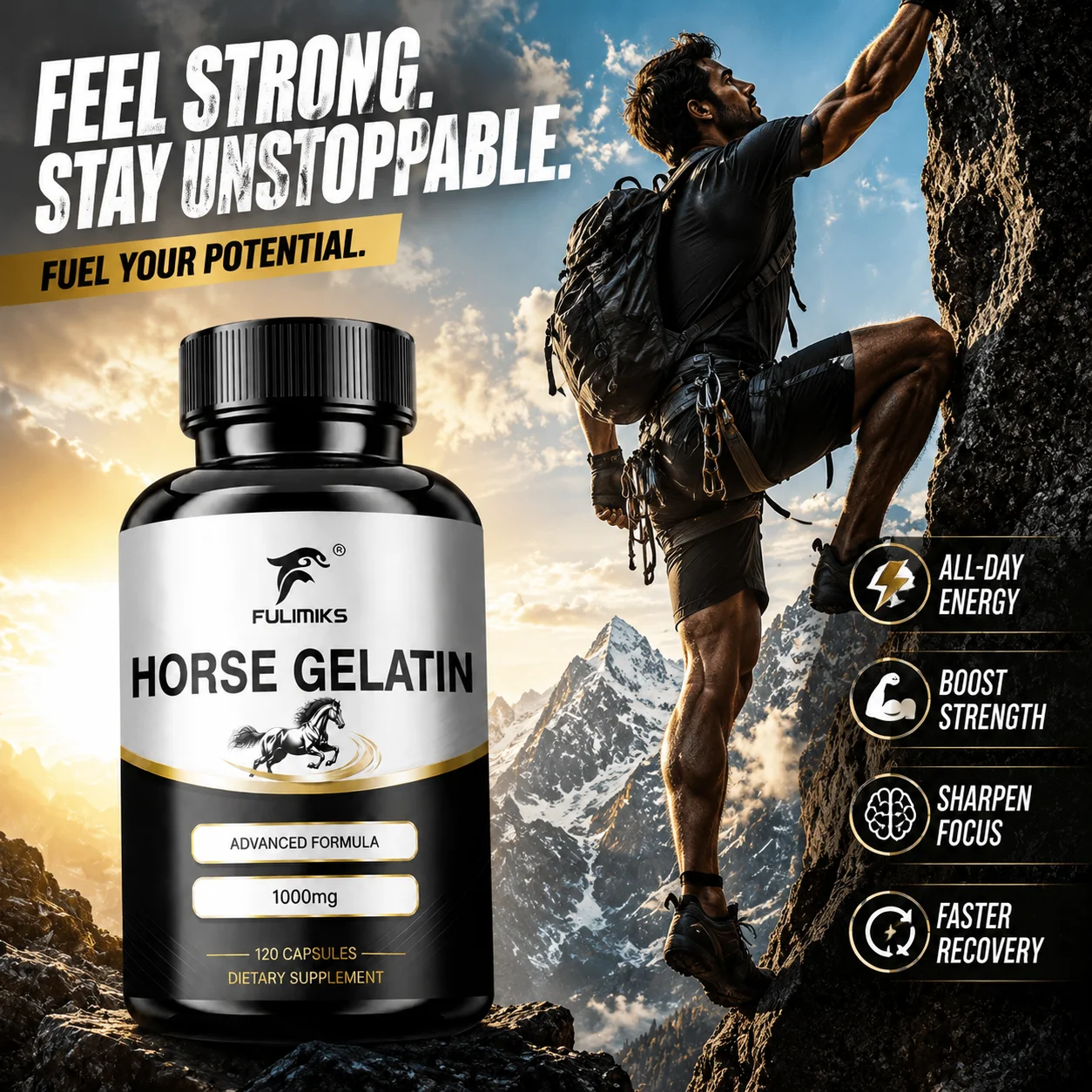Horse Gelatin Supplement, Support Joint Bone, Anti-Aging, Nourish Skin Hair Nails, Energy, Vitality & Immune, Alleviate Lethargy