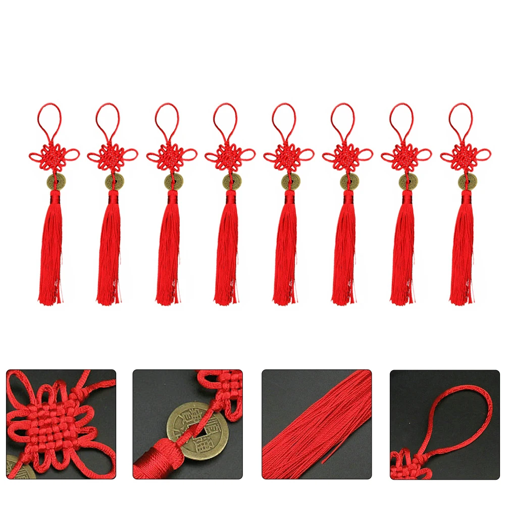 8Pcs Red Chinese Knot Tassel Pendant Hanging Copper Coin Lucky Charms 2025 New Year Festival Traditional Ornaments Gifts