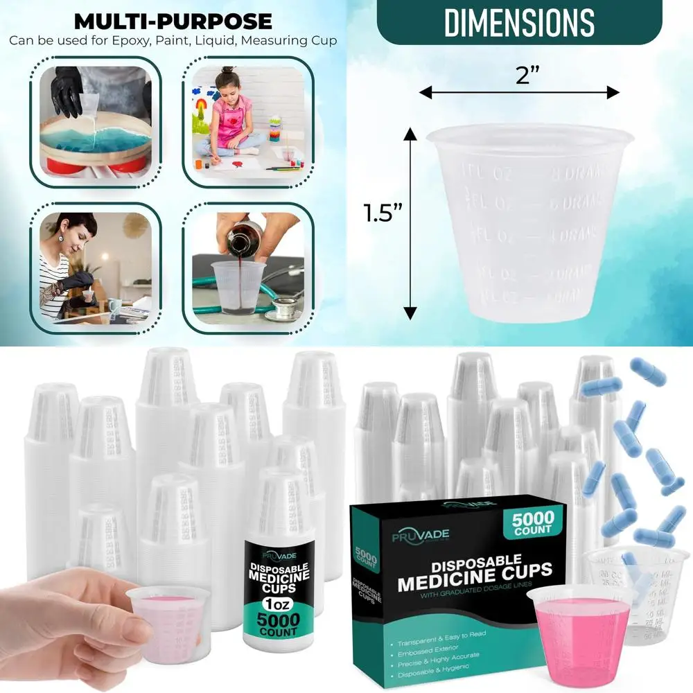

1 унция. Одноразовые пластиковые стаканчики для лекарств с разметкой дозировки для таблеток, жидкостей и смешивания смол — идеально подходят для домашнего использования, медицинского применения и...