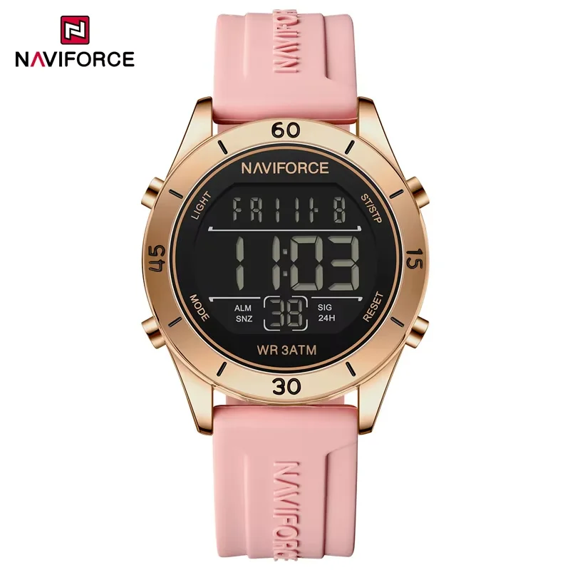 NAVIFORCE Original Fashionable Ladies Digital Wristwatch Silicone Strap 3ATM Waterproof Watches Luxury Women Female Gifts Clock