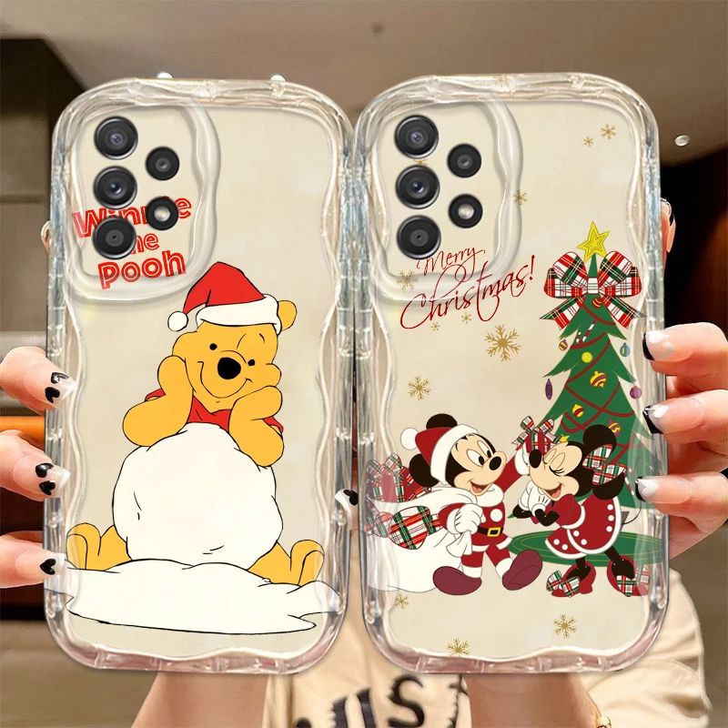 Disney Christmas Mickey Cover For Samsung Galaxy S24 S23 S21 S21 S20 Ultra Plus FE Wave Oil Transparent Soft Phone Case