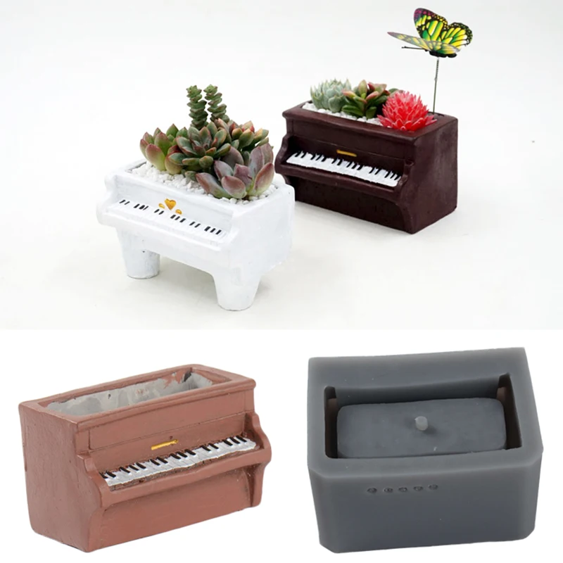 Piano Shaped Flower Pot Mold Jesmonite Silicone Mold for Pots,Home Garden Plaster Vase Molds DIY Concrete Vessel Mold for Candle