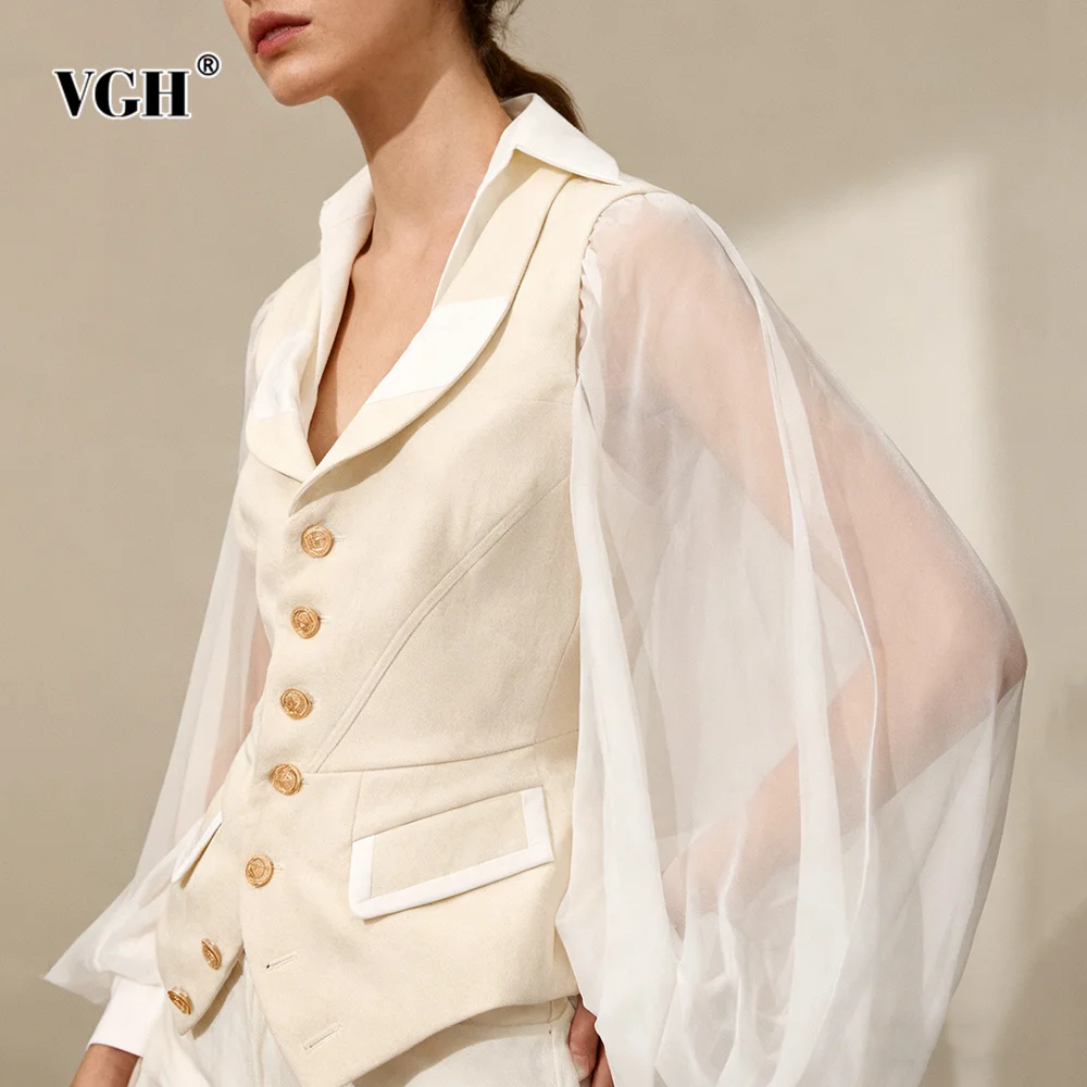 

VGH темпераментные однотонные туники на пуговицах для женщин, пальто-туника с зубчатым воротником и рукавами-фонариками, утягивающее шикарное пальто, женский модный стиль