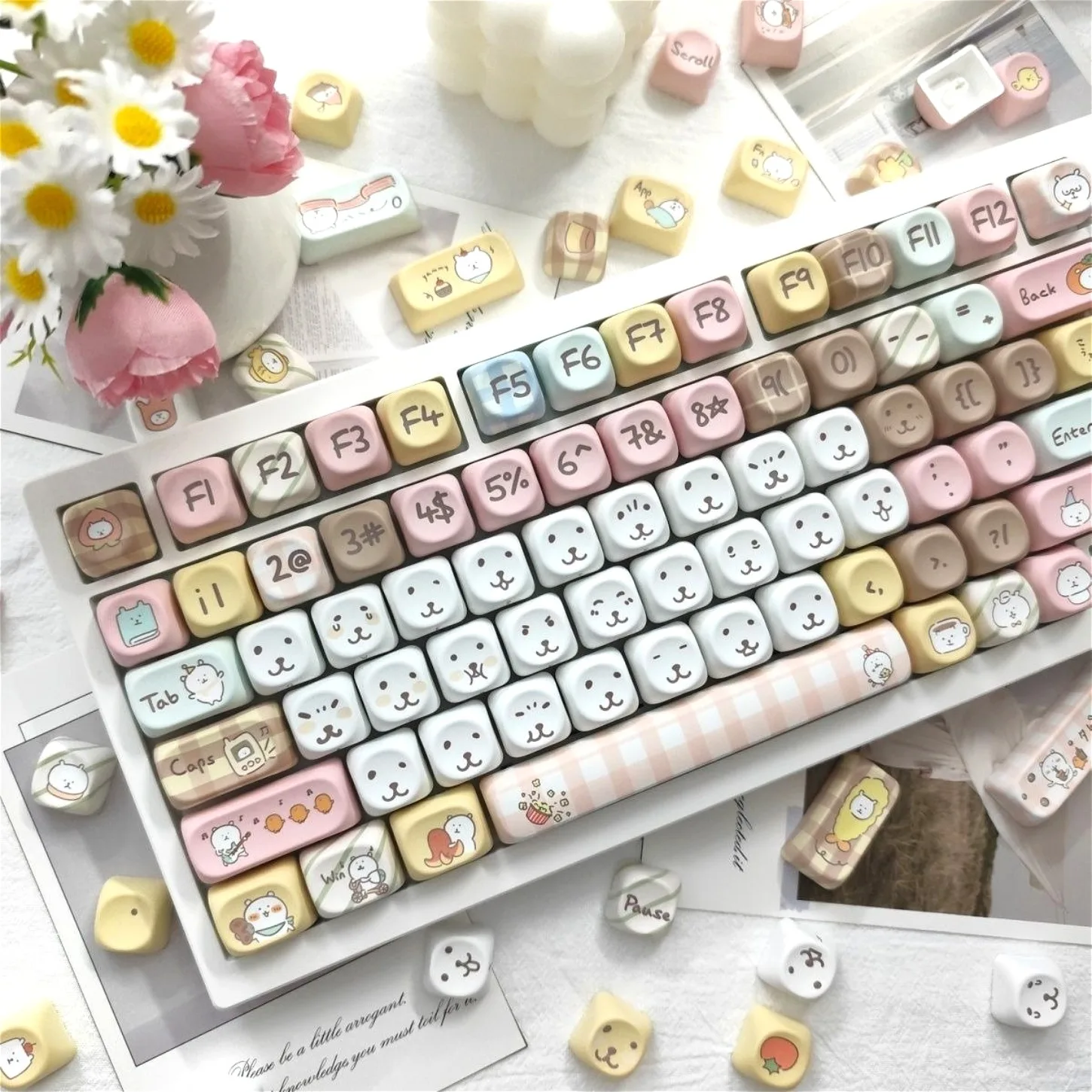Cute Self-deprecating Bear PBT Keycaps MOA Profile 121 Keys Compatible with 61/68/87/98/108 Mechanical Keyboard
