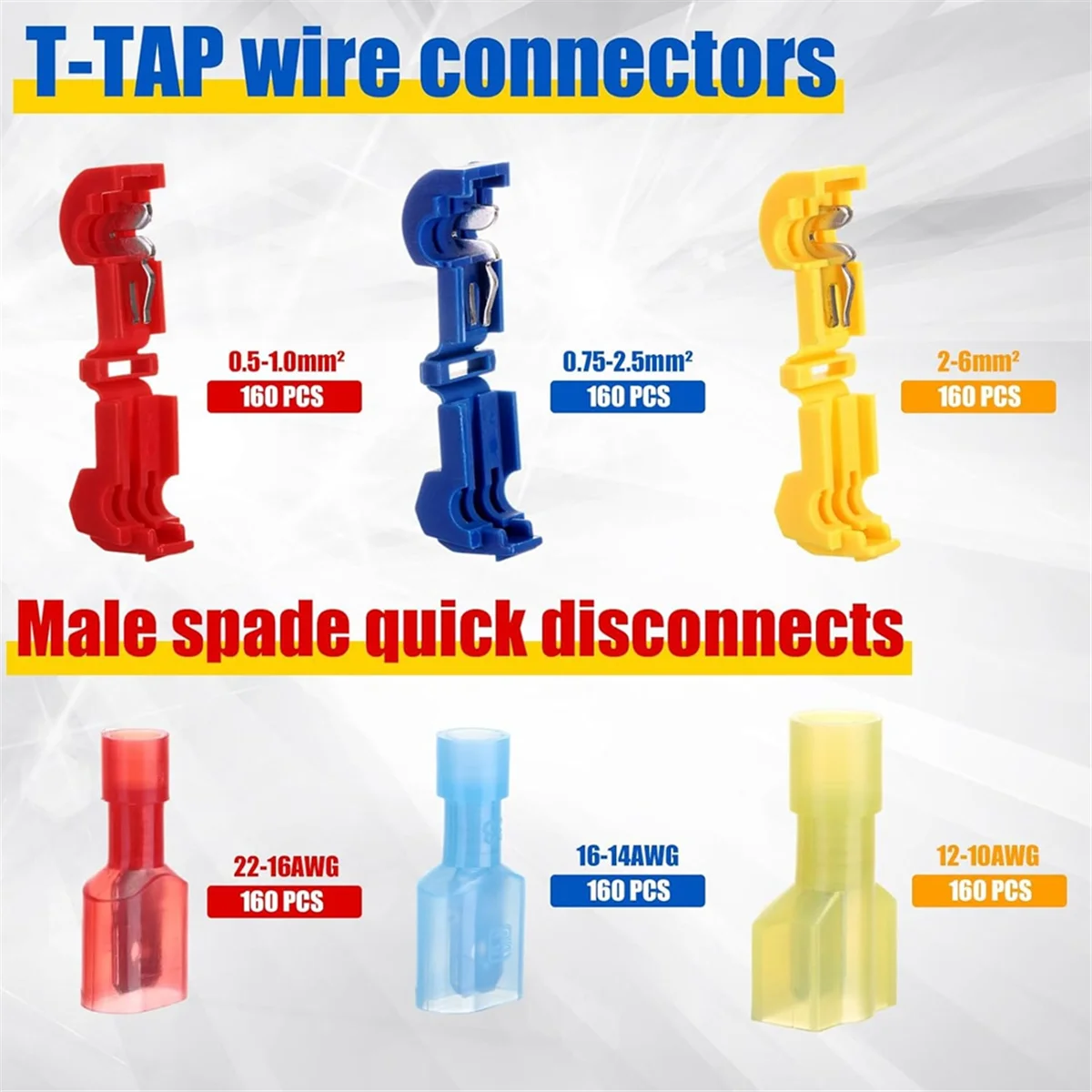 

BAAQ 960 шт./480 пар T-Tap комплект разъемов для проводов, самозачищающийся комплект электрических разъемов для автомобильного провода